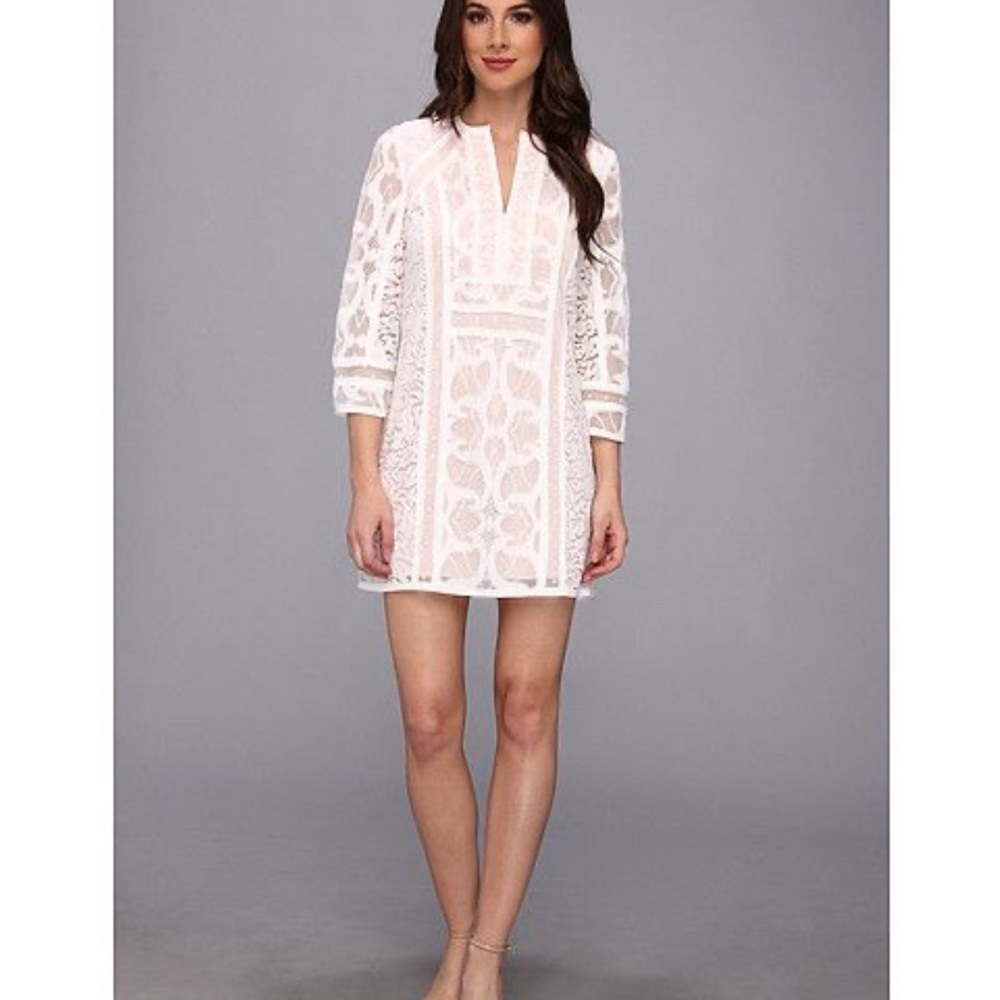 BCBG Niki White Lace Sheath Dress